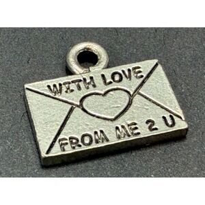 Silver Tone Love Letter Envelope Charm Double Sided Heart To You With Love